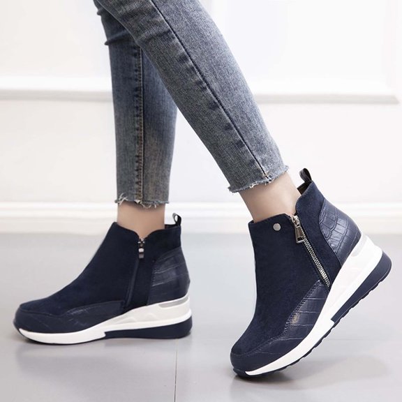 Babysbule Women's Boot Fashion Women's Fashion Retro Solid Color Splicing Boots Thick Sole High-Heels Round Toe Casual Boots