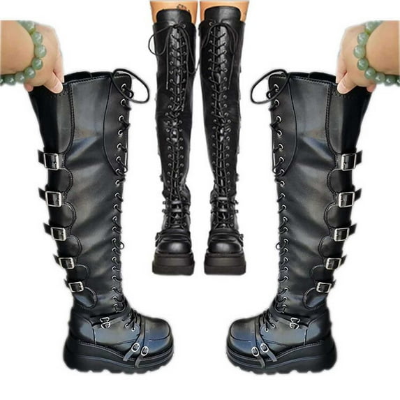 Babysbule Women's Boot Fashion Fashion Thick Soled Large Size Boots Women Autumn Platform Leather Boots