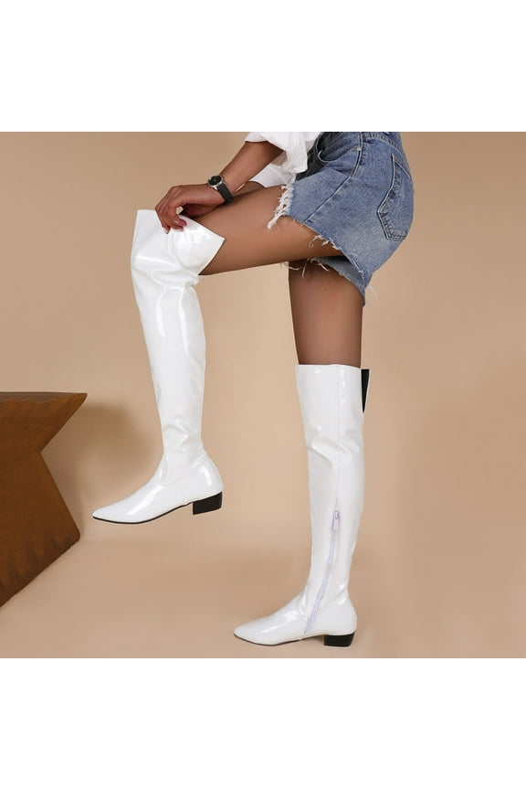 Women's Boots Fashion Fall/Winter Candy Low Heel Patent Leather Side Zip Tall Over-the-Knee Boots