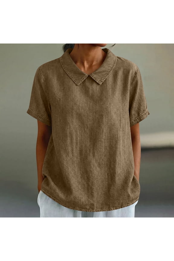 Women's Casual Short Sleeve Collared Pullover Top Loose Fit Rayon Polyester Blend for Spring Summer Daily Home Wear