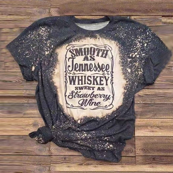 Babysbule Women's Casual Short Sleeve Tops Digital Tie Printing Round Neck Loose Womens Day Tops