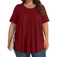 thumbnail image 1 of Babysbule Women's Casual Solid Fold Blouse Short Sleeve Round Neck Tops Soft Comfy Stylish Plus Size Summer Fashion Polyester Shirt, 1 of 8