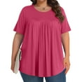 thumbnail image 1 of Babysbule Women's Casual Solid Fold Blouse Short Sleeve Round Neck Tops Soft Comfy Stylish Plus Size Summer Fashion Polyester Shirt, 1 of 8