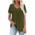 thumbnail image 1 of Babysbule Women's Casual V-Neck Pleated Blouse Short Sleeve Summer Fashion Top Lightweight Comfortable Polyester Solid Stylish Daily Wear, 1 of 8