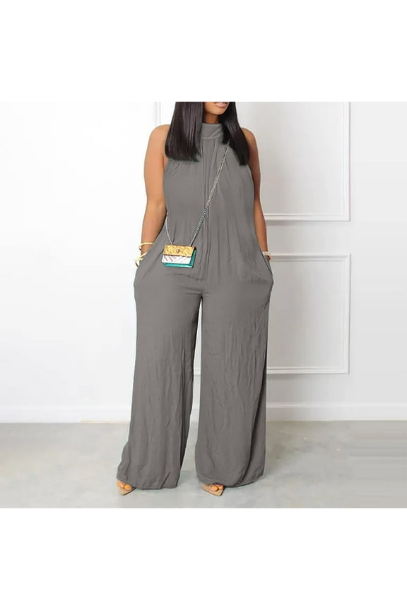 Women's Casual Wide Leg Jumpsuit Sleeveless Athletic Halter Romper Summer