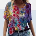 thumbnail image 1 of Babysbule Women's Fall Tops Plus Size Women Casual Short Sleeve Printed V-Neck Tops Tee T-Shirt Blouse, 1 of 5