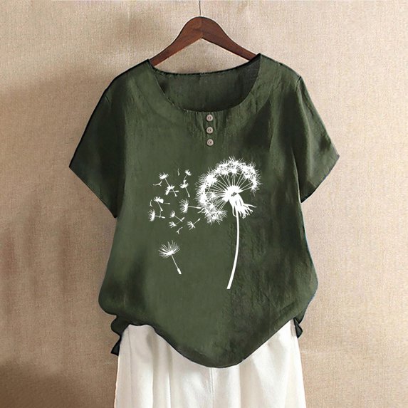 Babysbule Women's Tops Fashion Woman Rounk Neck Short Sleeve Blouse T-Shirt Printing Loose Tops