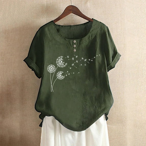 Babysbule Women's Tops Fashion Woman Rounk Neck Short Sleeve Blouse T-Shirt Printing Loose Tops