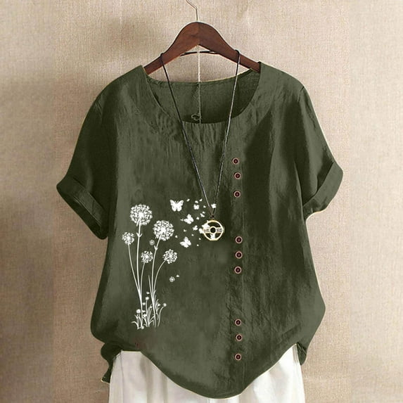 Babysbule Crew Neck Floral Short Sleeve Blouse, Women's