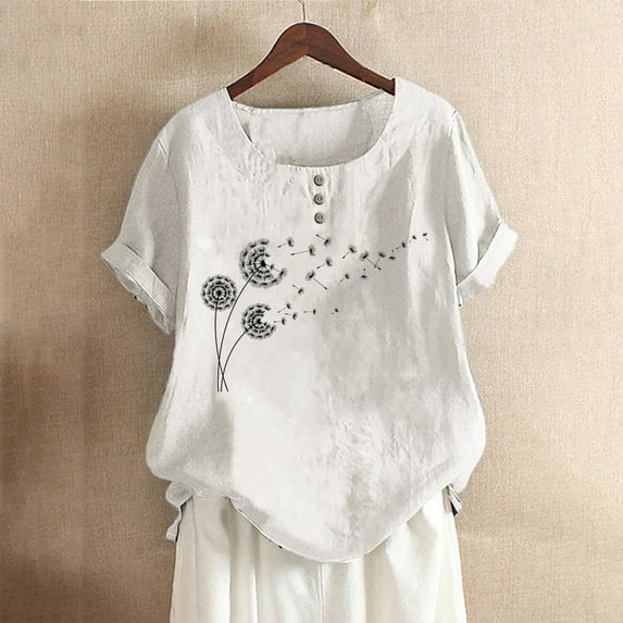 Babysbule Women's Tops Fashion Woman Rounk Neck Short Sleeve Blouse T-Shirt Printing Loose Tops