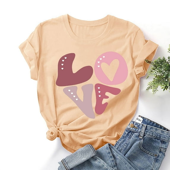 Babysbule Women's Tops Fashion Women Valentine's Day Print Short Sleeve T-shirt Novelty Graphic Tops