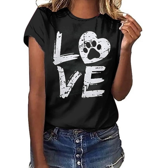 Babysbule Women's Tops Unisex T-shirt Printed Pattern Casual Fashion Soild Color Short Sleeve Tops