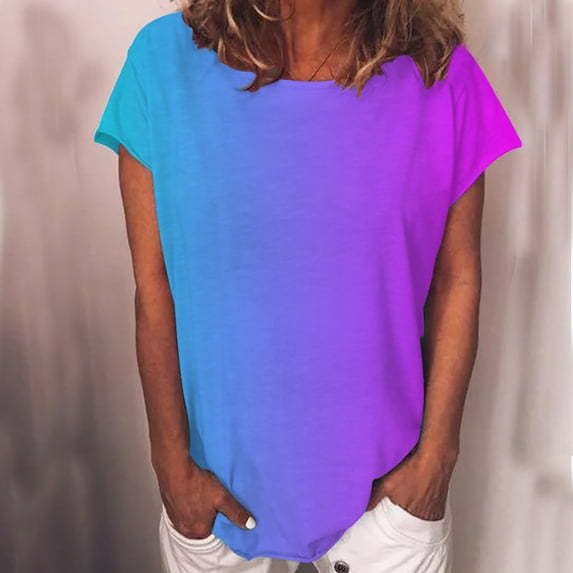 Babysbule Women's Clearance Tops Women's Casual Gradient Color Short Sleeved T-Shirt Tunic Blouse Tops