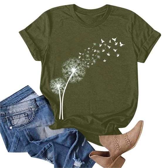 Babysbule Women's Tops Women's Fashion Crewneck Printed Short Sleeve T-shirt Casual Loose Shirt Tops