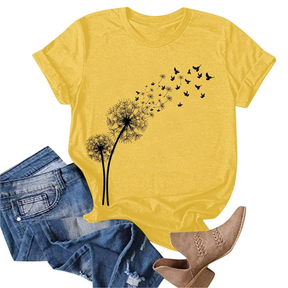 Babysbule Women's Tops Women's Fashion Crewneck Printed Short Sleeve T-shirt Casual Loose Shirt Tops