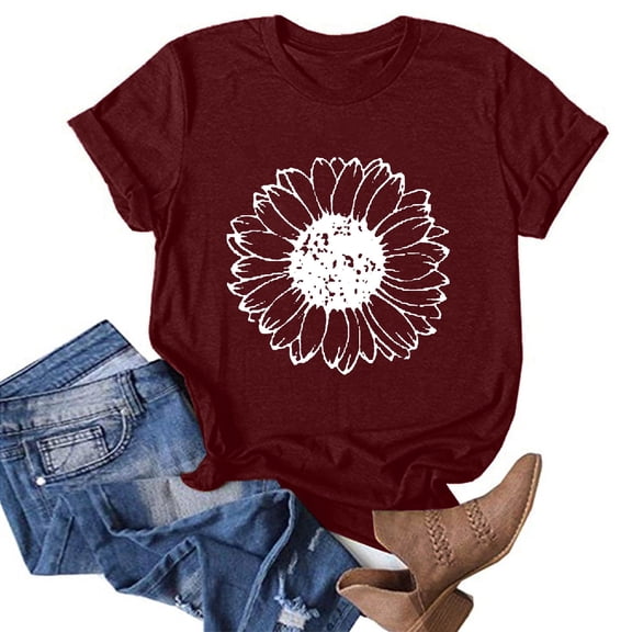 Babysbule Women's Tops Women's Fashion Crewneck Printed Short Sleeve T-shirt Casual Loose Shirt Tops