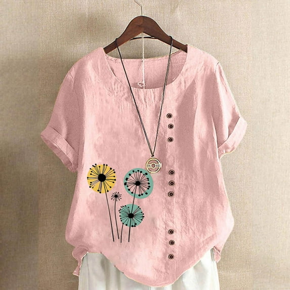 Babysbule Crew Neck Floral Short Sleeve Blouse, Women's