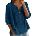 thumbnail image 1 of Babysbule Women's Cotton Embroidered Notch V-Neck Elbow Length Sleeve Casual Boho Top for Daily and Weekend Wear, 1 of 6