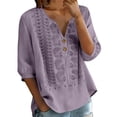 thumbnail image 1 of Babysbule Women's Cotton Embroidered Notch V-Neck Elbow Length Sleeve Casual Boho Top for Daily and Weekend Wear, 1 of 5