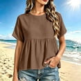thumbnail image 1 of Babysbule Women's Crew Neck Ruffle Hem Short Sleeve Relaxed Fit Casual Blouse Everyday Basic Top, 1 of 5