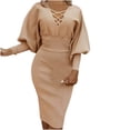 thumbnail image 1 of Babysbule Women's Dress Women Casual Slim Solid Color V-Neck Long Sleeve Hollow Out Dress, 1 of 7