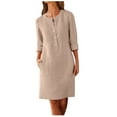 thumbnail image 1 of Babysbule Women's Dress Women Fashion O-Neck Pockets Button Dress Solid Long Sleeve Pocket Dress, 1 of 7