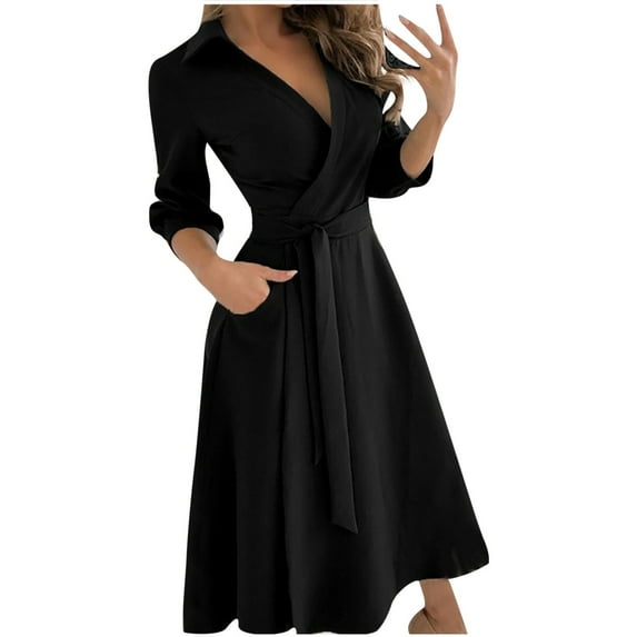 Babysbule Women's Dress Women's Casual Loose Bandage Half Sleeve Solid V-Neck Ankle-Length Dress