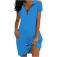 thumbnail image 1 of Babysbule Women's Dress New Summer Fashion Womens Solid Causal Zipper Neck Short Sleeve Vacation Cold Shoulder Dress, 1 of 7