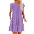thumbnail image 1 of Babysbule Women's Dress Women's Fashion Holiday Summer Solid Color Round Neck Short Sleeve Party Beach Loose Dress, 1 of 9