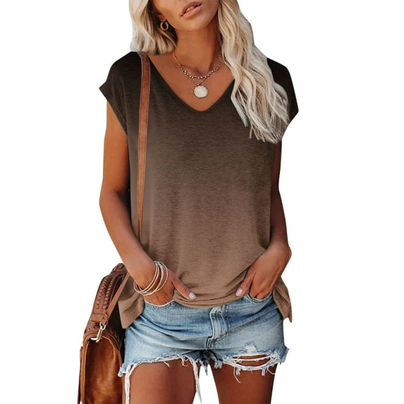 Babysbule Women's Fashion Comfortable Tops Casual V-Neck Short Sleeve Print Summer Fashion Womens Top