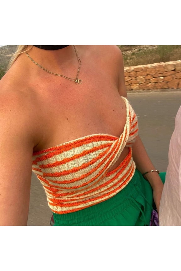Women's Fashion Sweater Fashion Women's Stripe Breast Wrap Essential Sleeveless V-Neck Beautiful Back Knitting Vest Hollow Out Tube Tops
