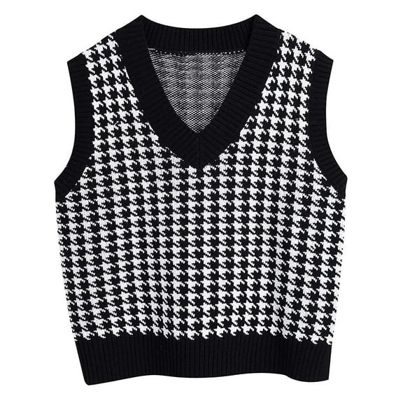 Babysbule Women's Fashion Sweater Fashion Women's Casual V-Neck Pullover Shirt Collision Color Sleeveless Sweater Vest