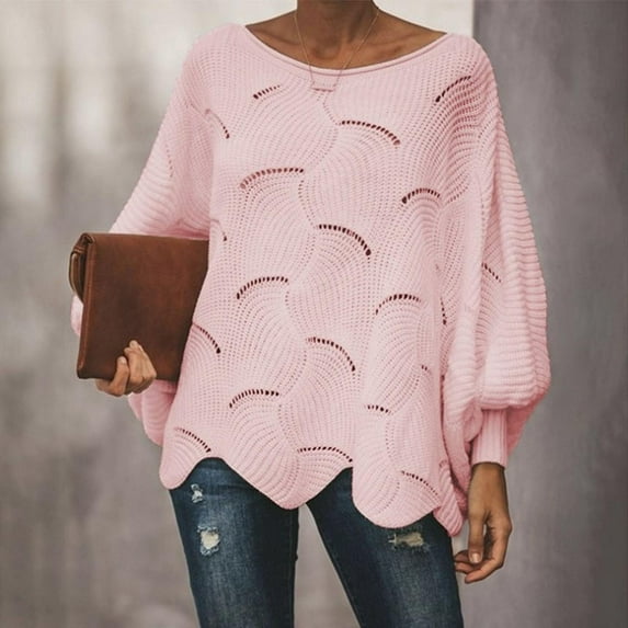 YUNAFFT Women's Fashion Sweater Clearance, Women's Solid Color Casual Hollow Chain Link Loose Knitted Sweater Sweater