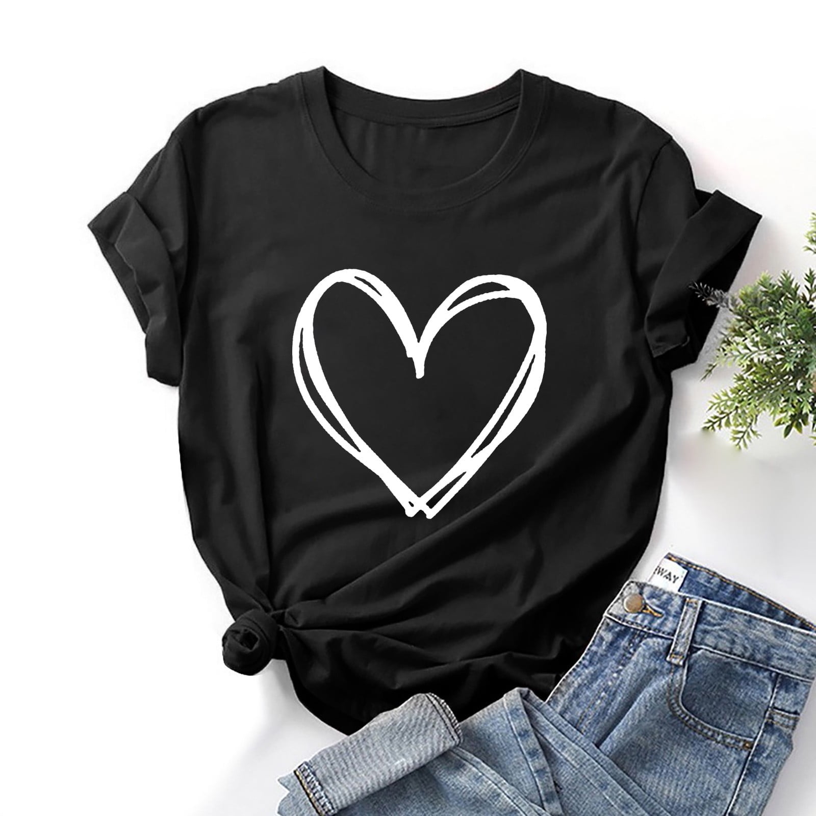 Babysbule Women's Fashion Tops Fashion Women Valentine's Day Print Short Sleeve T-shirt Novelty Graphic Tops