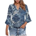 thumbnail image 1 of Babysbule Women's Flare Sleeve V-Neck 3/4 Sleeve Printed Casual T-Shirt Blouse Top for Spring Summer Fashion Lightweight Comfy Polyester, 1 of 6
