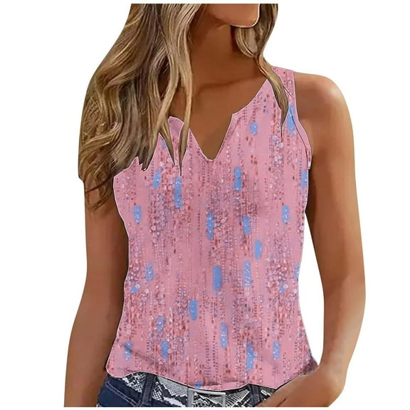 Babysbule Women's Floral Printed Tank Tops Fashion Casual Solid Color V-Neck Loose Tank Tops for Women S-XXL