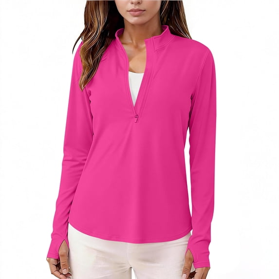 Babysbule Women's Half Zip Long Sleeve Sun Protection Workout Top, Mock Neck Athletic Shirt for Running Yoga Casual Daily Wear
