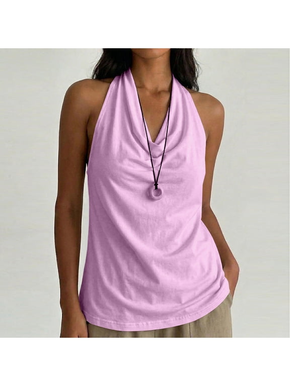 Women's Halter Neck Cowl Backless Sleeveless Blouse Loose Fit Casual Summer Top for Women