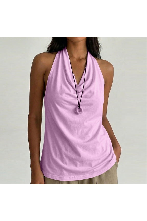 Women's Halter Neck Cowl Backless Sleeveless Blouse Loose Fit Casual Summer Top for Women