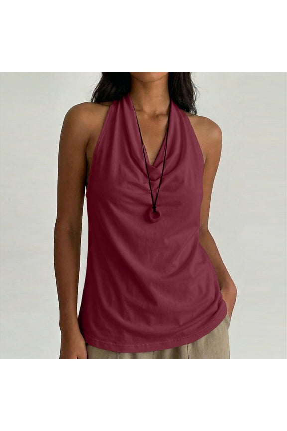 Women's Halter Neck Cowl Backless Sleeveless Blouse Loose Fit Casual Summer Top for Women