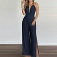 thumbnail image 1 of Babysbule Women's Halter Sleeveless Strap Tunic Jumpsuit Elastic Waist Backless Slit Wide Leg Beach Party Overalls, 1 of 6