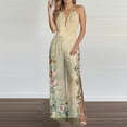 thumbnail image 1 of Babysbule Women's Halter Sleeveless Strap Tunic Jumpsuit Printed Elastic Waist Backless Slit Wide Leg Beach Party Overalls, 1 of 6