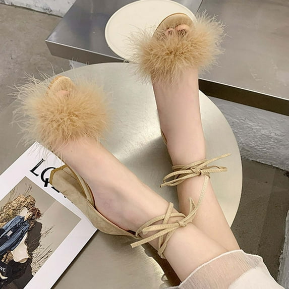 Babysbule Women's High Heels, Women's Summer Casual Peep Toe Sandals Lace-Up Solid Color High Heel Chunky Heel Shoes