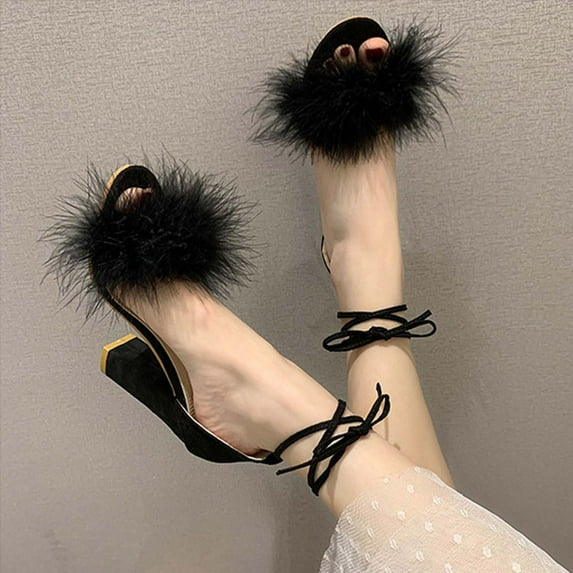 Babysbule Women's High Heels, Women's Summer Casual Peep Toe Sandals Lace-Up Solid Color High Heel Chunky Heel Shoes