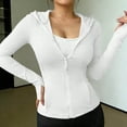 thumbnail image 1 of Babysbule Women's Hooded Full Zip Slim Fit Jacket, Long Sleeve Thumbhole Athletic Top, Polyester Workout Shirt for Yoga Running Casual Wear, 1 of 7