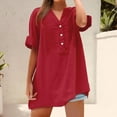 thumbnail image 1 of Babysbule Women's Linen Shirt 3/4 Sleeve V-Neck Pleated Blouse Summer Casual Loose Top Button Shirt Soft Comfy Trendy Solid Color, 1 of 5