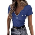thumbnail image 1 of Babysbule Women's Shirts Fashion Women Summer Short Sleeve Deep V-Neck Pullover Solid Casual Blouse Tops, 1 of 7