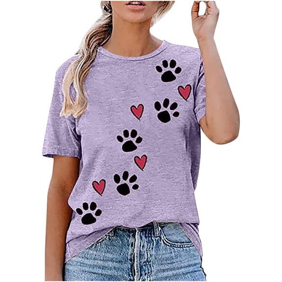 Babysbule Women's Shirts Women Round Neck Floral Print T- Fashion Comfortable Female Blouses Tops