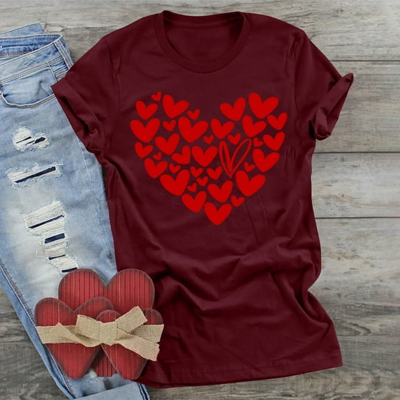 Babysbule Women's Shirts Women Valentine's Day Print Tee Fashion Comfortable Female Blouses Tops