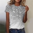 thumbnail image 1 of Babysbule Women's Shirts Women's Casual Sparkling Crystal Printed Round Neck Short Sleeve Short Top, 1 of 4